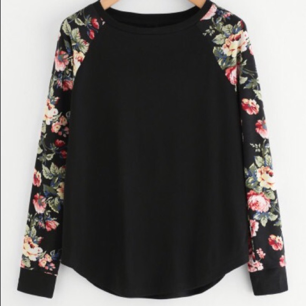 Black Floral Sleeve Sweater